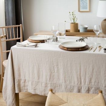 NATURAL LINEN TABLECLOTH FRAME BORDER AND 6 NAPKINS 